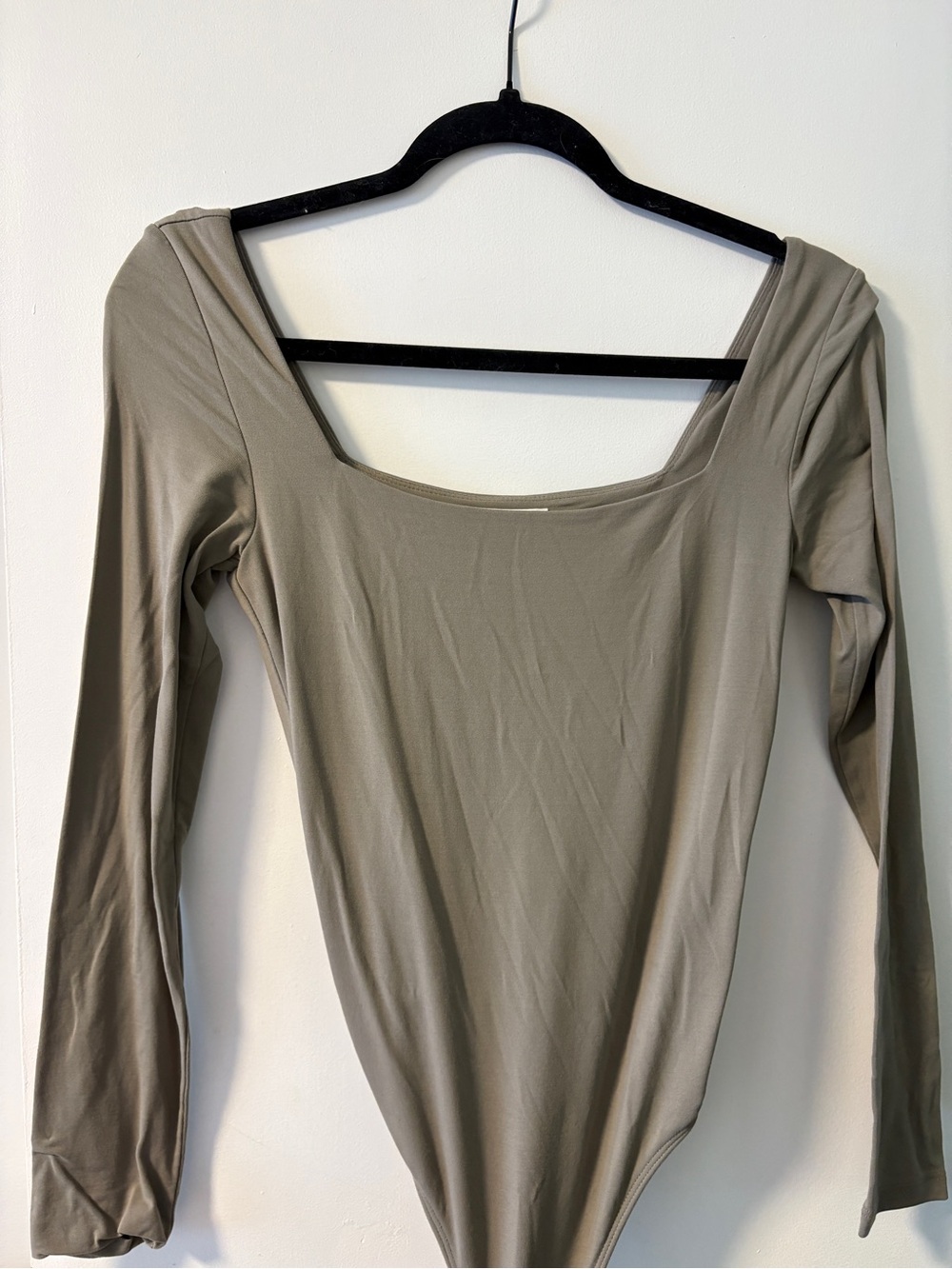 Babaton Long Sleeve Scoop Neck Bodysuit in olive green